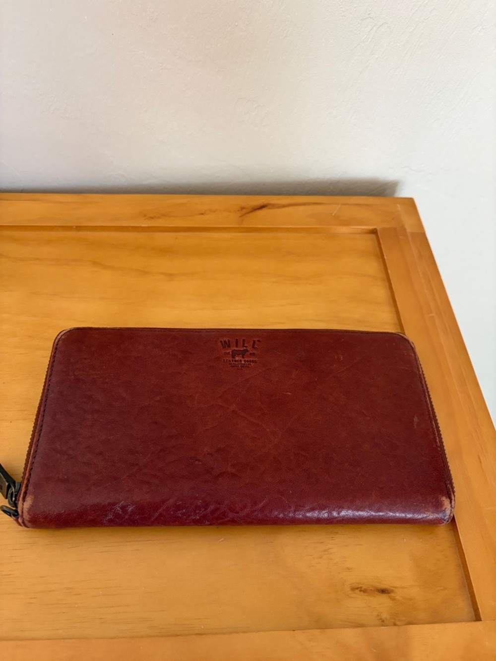 Will Leather Goods Brown Leather Zip Around Wallet. 9 x 4 1/2